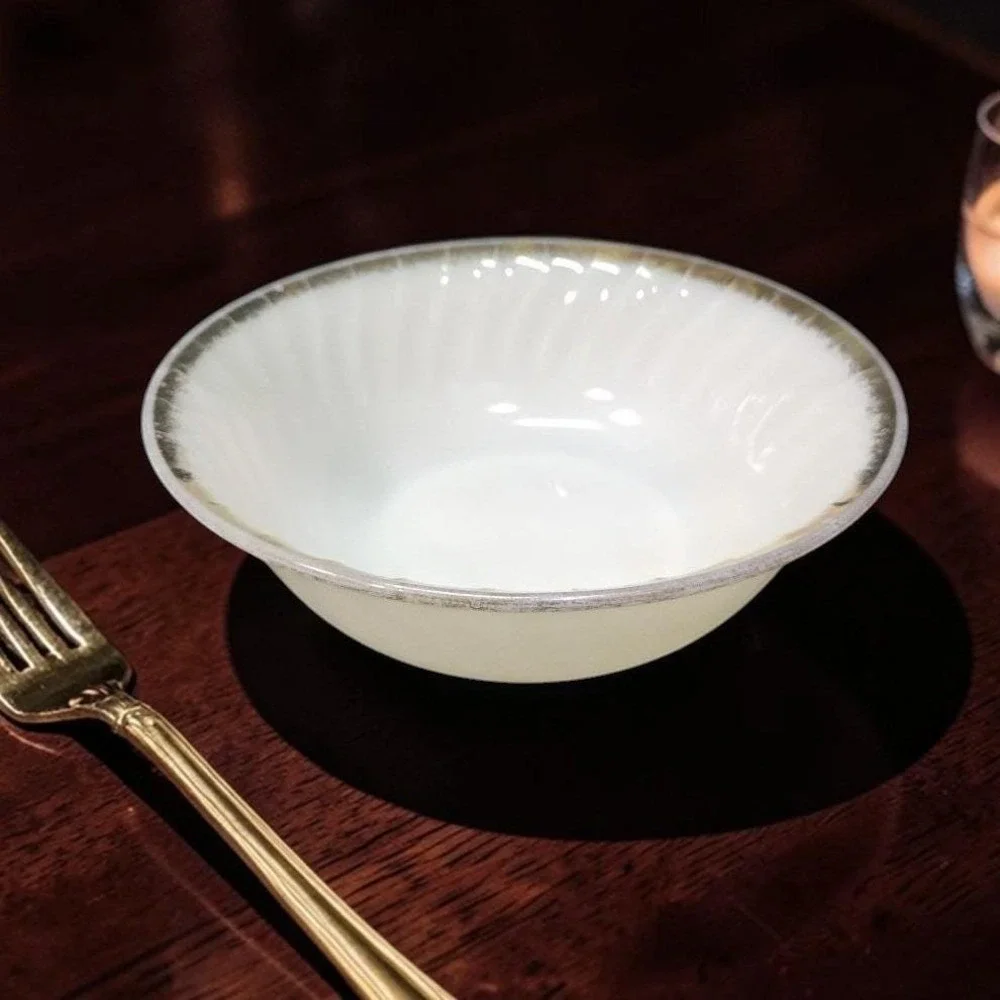 Anchor Hocking Fire King Golden Anniversary Bowl, Vintage White Swirl Milk Glass